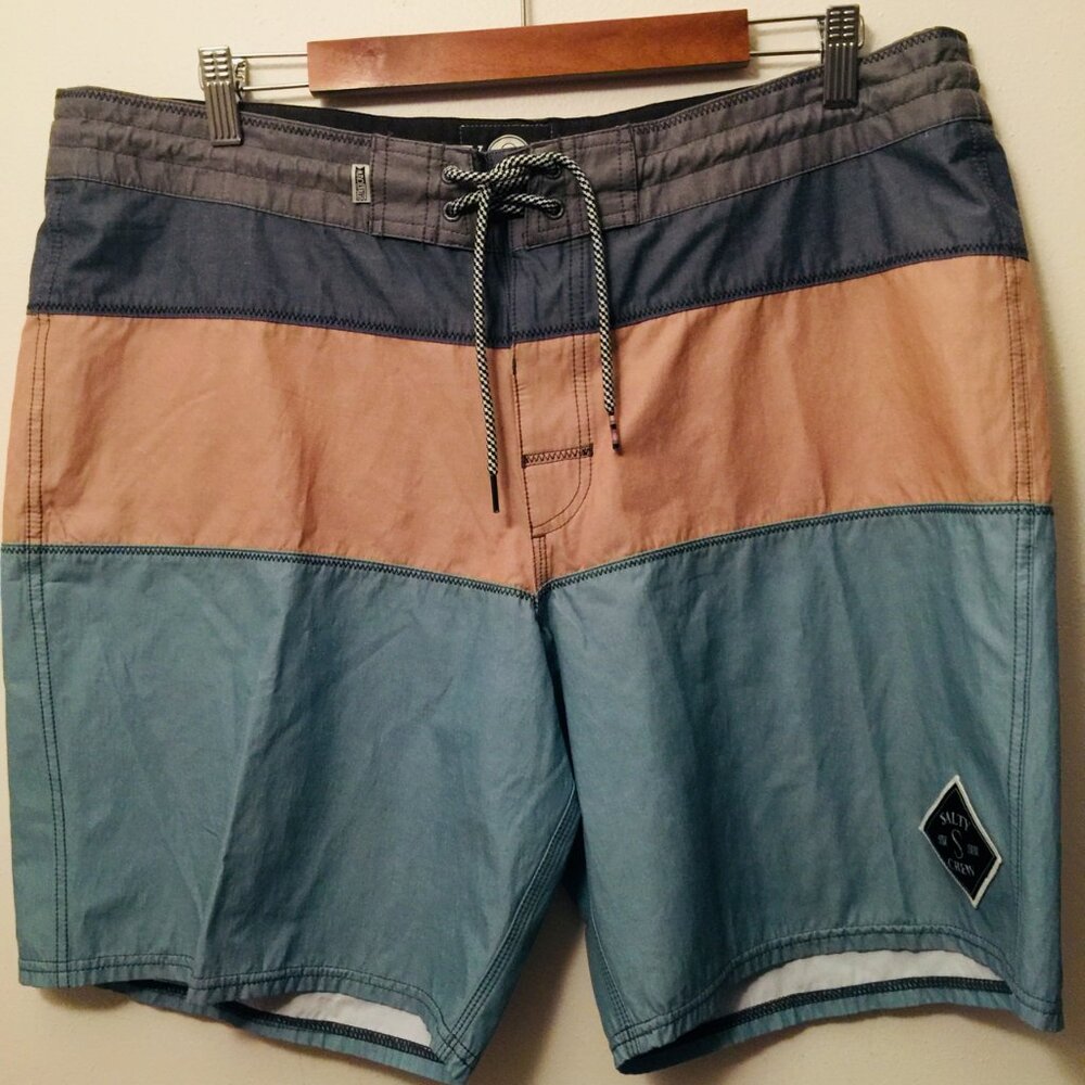 Salty Crew Mens Fathom Swim Trunks 38 Boardshorts Multicolored Drawstring